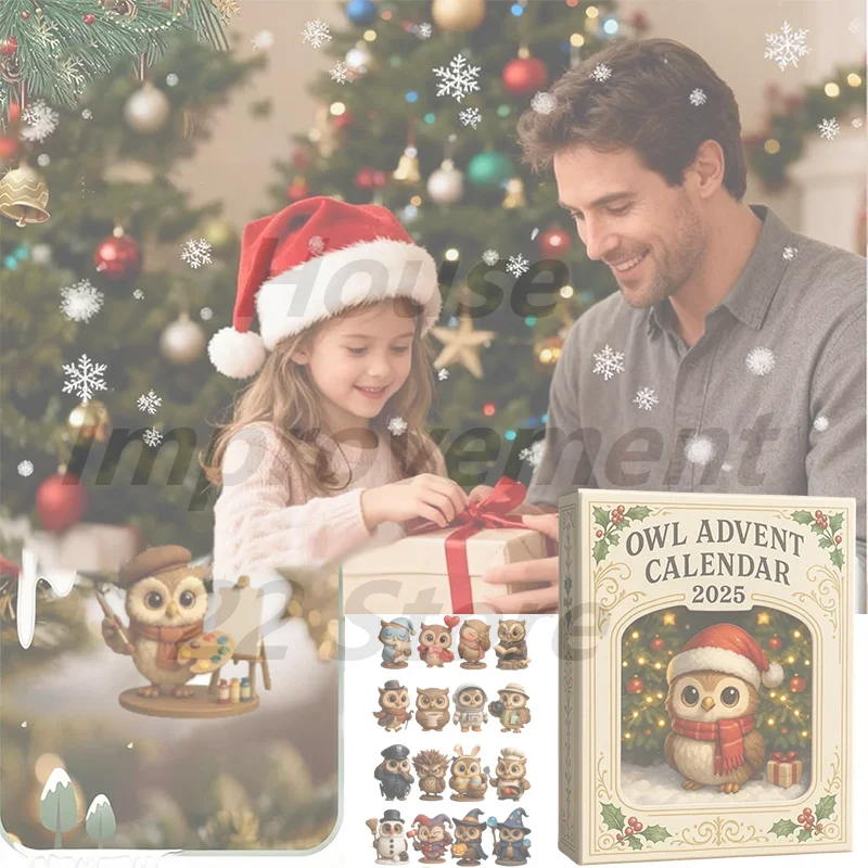 ปฏิทินนับถอยหลังคริสต์มาสปี 2025 รูปนกฮูก – ปฏิทินนับถอยหลัง 24 วัน พร้อมตุ๊กตานกฮูกขนาดเล็ก ชุดของขวัญตกแต่งวันหยุดสุดน่ารัก