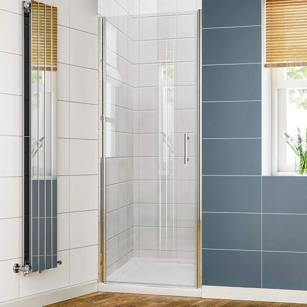 28 in. W X 72 in. H Shower Doors, 1/4 in. Clear Glass Panel, Single Shower Panel Door, Chrome Finish, Pivot Shower Doors