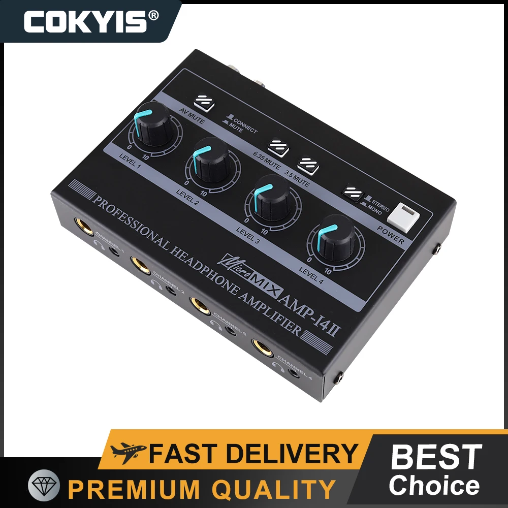 Усилитель для наушников 4-канальный моноблок из ферросплава/стерео набор AMP-i4 (100-240 В) заряжаемый усилитель для наушников