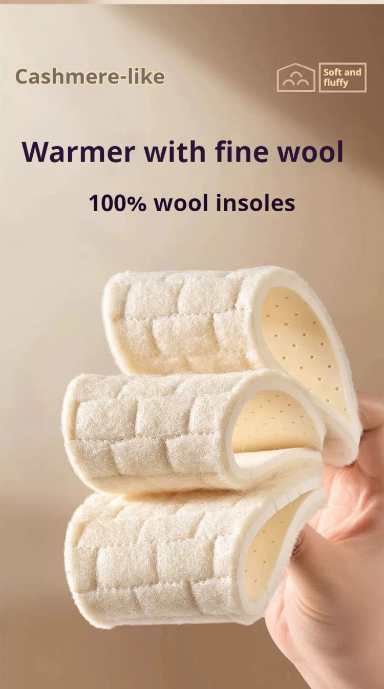 Winterwärme-Woll-Einlegesohlen, weiche, bequeme Einlegesohle, Latex, stoßdämpfende Sohlen, rutschfeste, beheizte Schuhpolster, 1 Paar/2 Paar – Detail 3