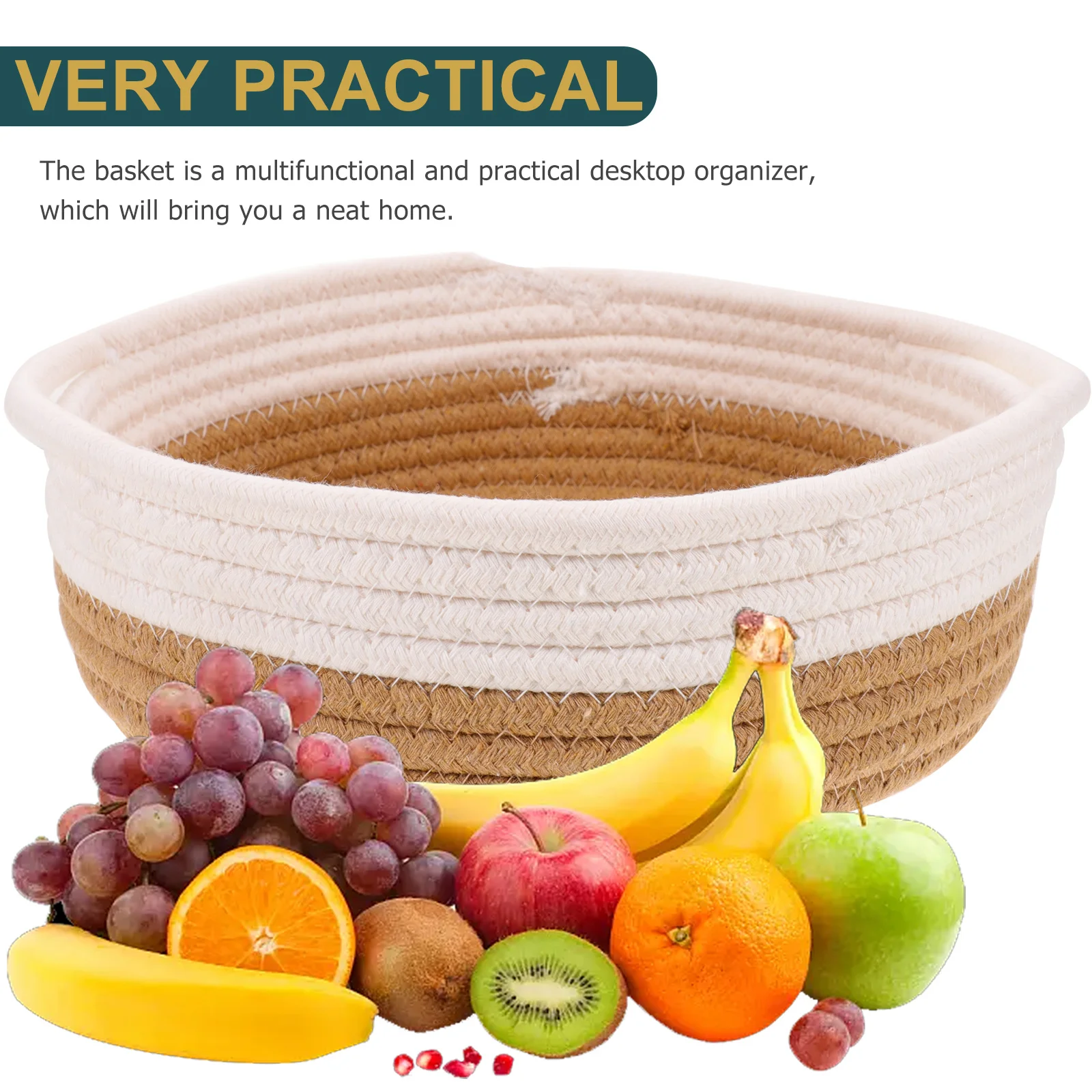 

Small Cotton Rope Woven Storage Basket for Home Organization Desktop Sundries Holder Round Decorative Bin Multifunctional Gift