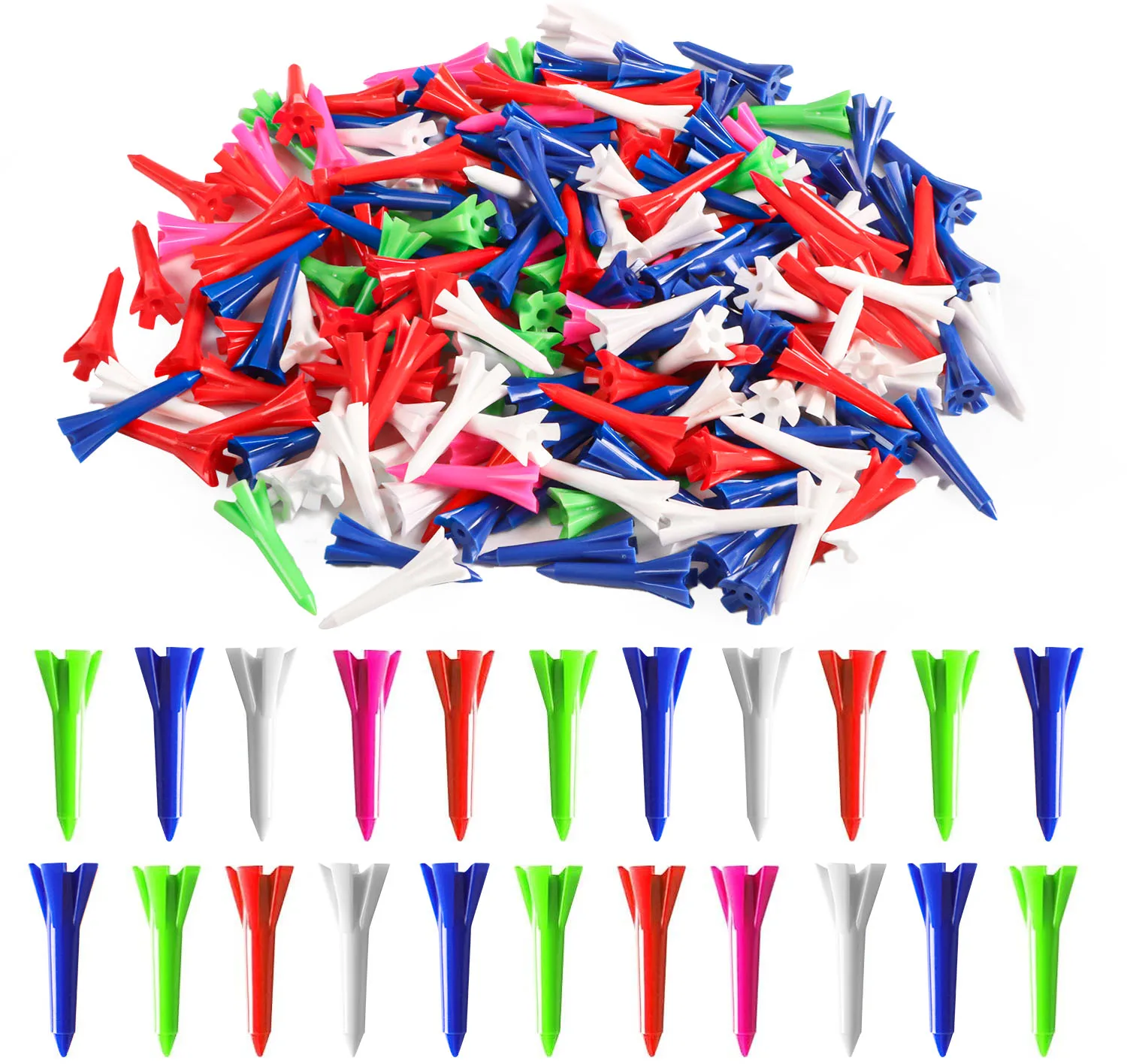 Premium plastic golf tees, 30 stuks, duurzame korte tees voor een perfecte swing met levendige gemengde kleuren, ideaal voor alle niveaus.