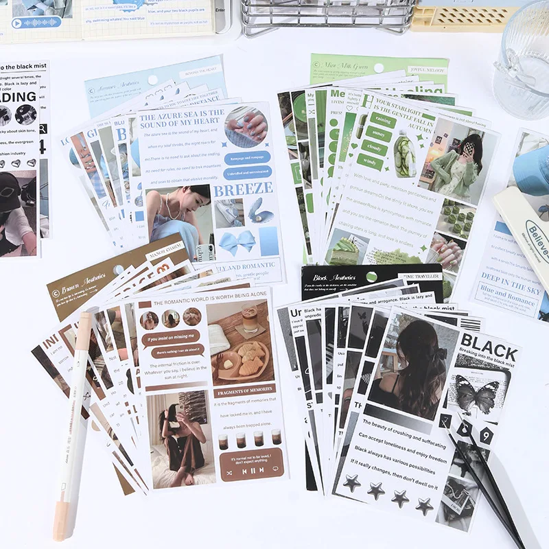 8 Sheets INS Magazine style Stickers Creativity Adhesive Diy Scrapbooking Diary Album Scrapbooking material Craft Supplies