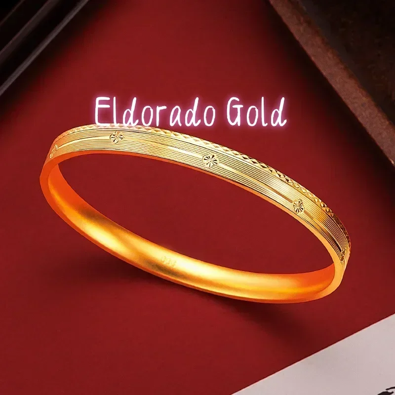 

Золотой браслет Eldorado 9999 пробы, 24K, из настоящего золота, в стиле Guochao, с цветком и клевером, универсальный браслет-кольцо с клевером для женщин