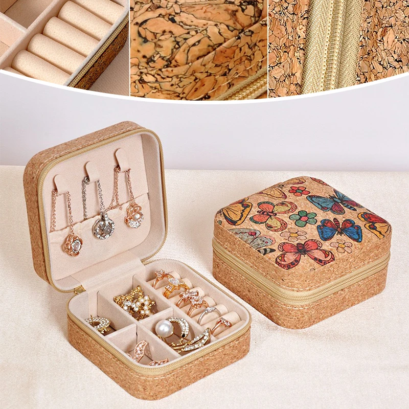 

Retro Leather Texture Jewelry Box Portable Design with Zipper Ring Jewel Earring Organizer for Women Travel Storage Gift Idea