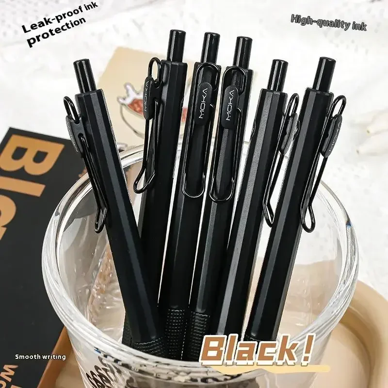 6 Stuks Intrekbare Gel Inkt Pen Siliconen Pen Grip ST Tip Sneldrogende Inkt Geen Smudge 0.5mm Zwarte inkt Glad Schrijven