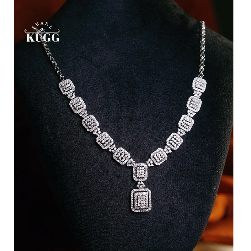 KUGG 100% 18K White Gold Necklace Luxury Design 3.0carat Real Natural Diamond Necklace for Women Senior Banquet Fine Jewelry