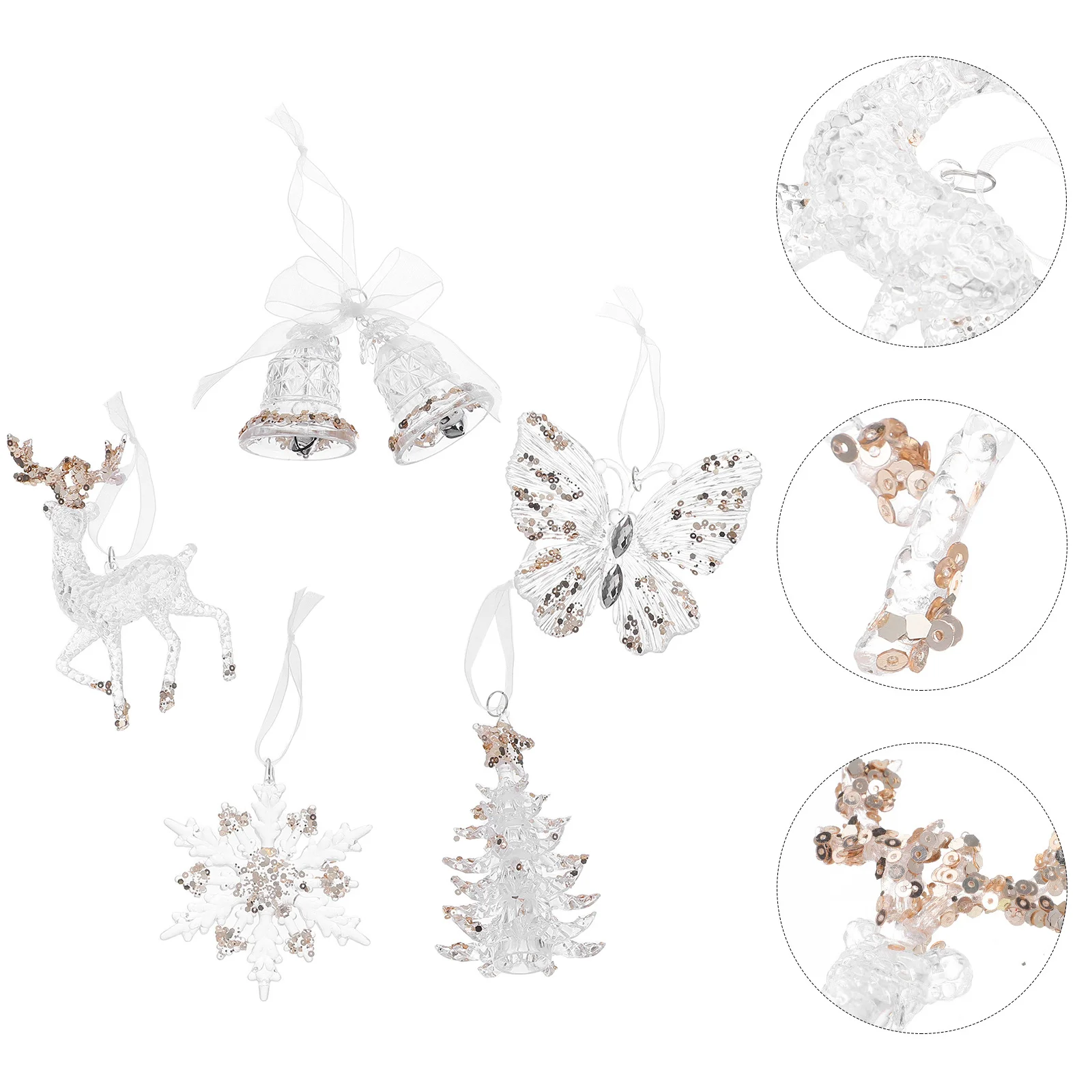 

5pcs Christmas Decoration Ornaments Clear Acrylic Snowflake Elk Butterfly Hanging Pendants For Holiday Winter Party Home Tree