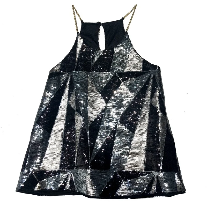 European Station Fashion European and American Sequins Geometric Pattern Metal Chain Suspender Halter Vest Sexy Bottoming Shirt