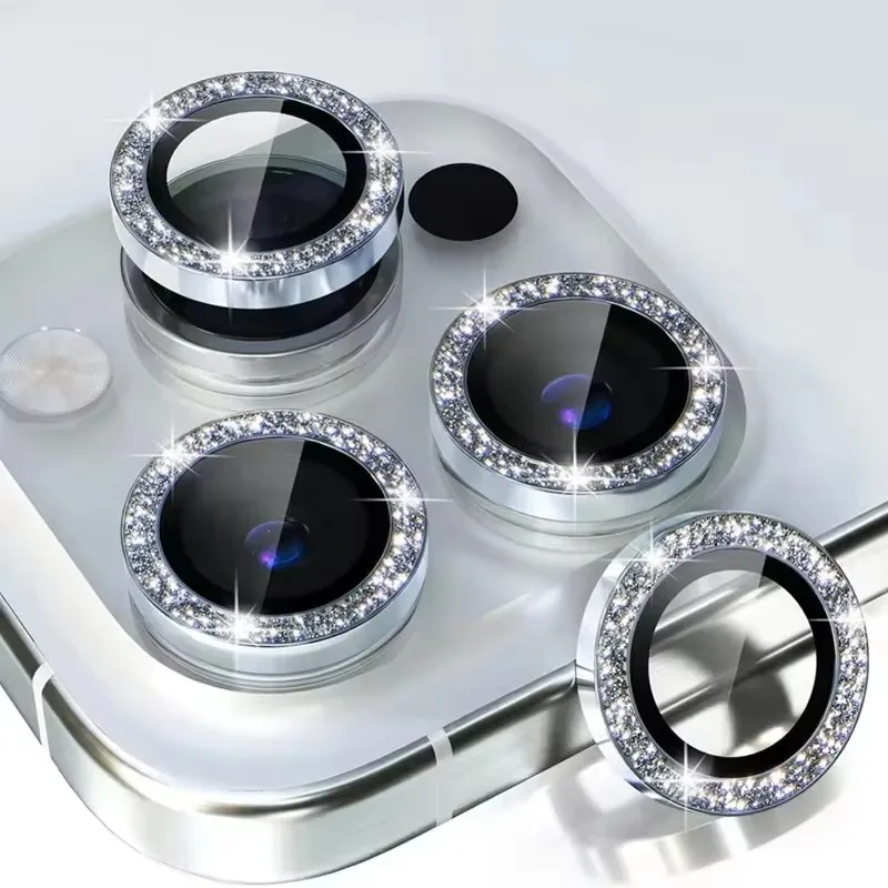 3PCS Bling Glitter Metal Frame Camera Protector For IPhone 17 18 Pro Max 16 15 14 Plus 13 12 Mini 11 Alloy Lens Tempered Glass