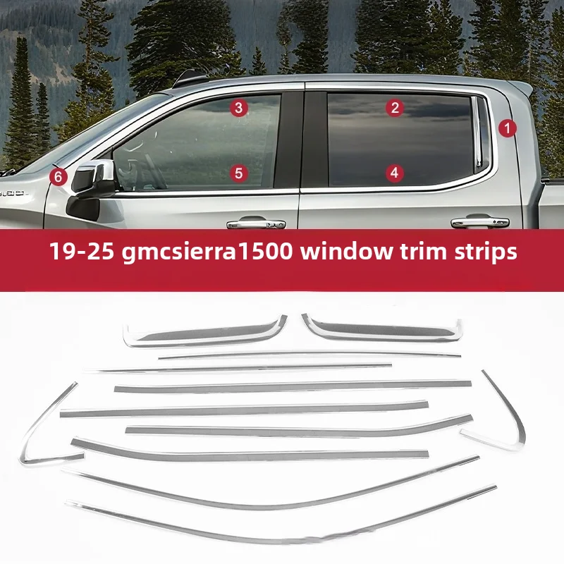 

Suitable For 2019-2025 Gmc Sierra 1500 Window Trim Modification Black Door Frame Chrome Decoration Protection