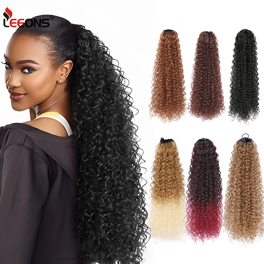 Leeons Cheap 19Inch Long Kinky Curly Drawstring Ponytail Synthetic Clip In Ponytail Extensions For Women Rabo De Cavalo Cacheado