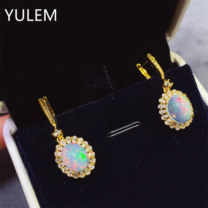 

8x10mm Natural Opal Earrings S925 Sterling Silver Fine Fashion Charm Weddings Jewelry for Women New
