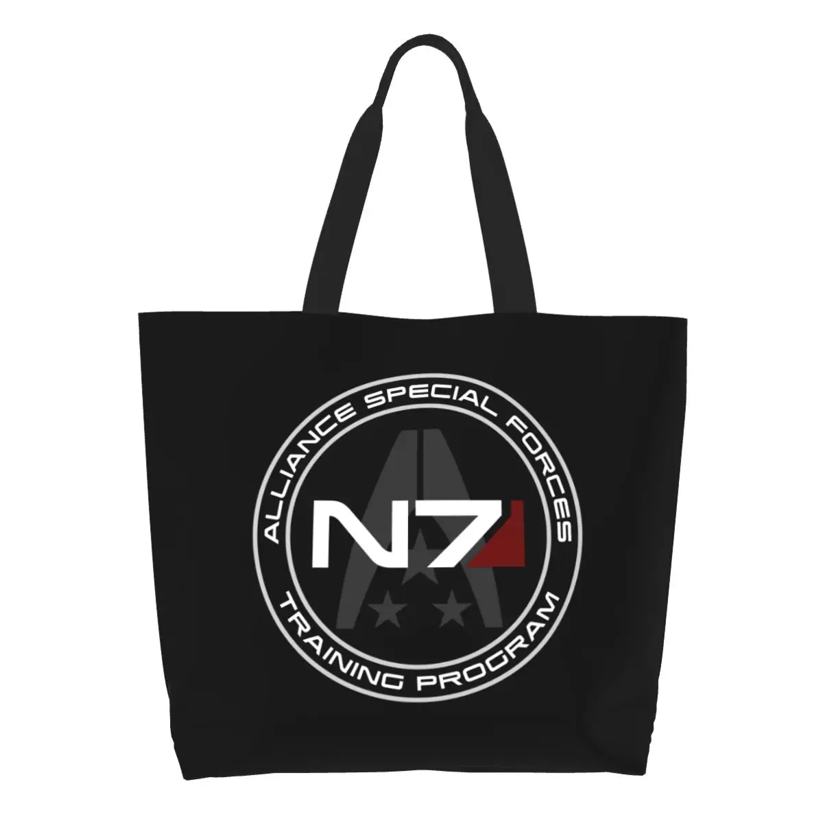 Reusable Alliance Mass Effect N7 Shopping Bag Women Shoulder Canvas Tote Bag Washable Video Game Grocery Shopper Bags