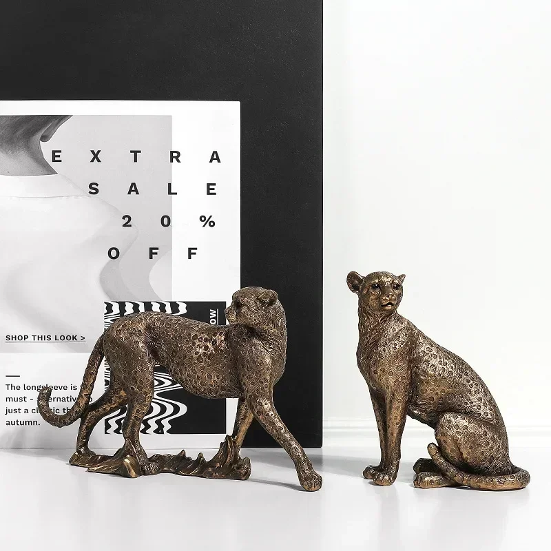 VILEAD Vintage Panther Statue European Animal Figurine Leopard Sculpture Home Office Decoration Living Room Decor Accessories