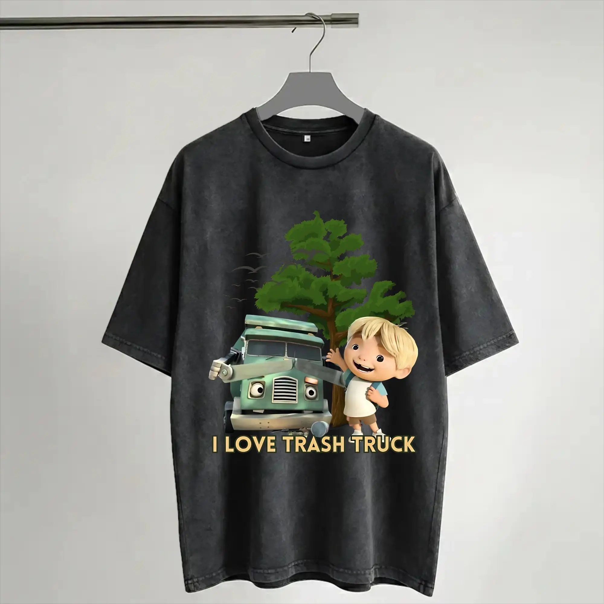 Trash Truck anime Merch Washed T Shirt for Men Women Streetwear Hip Hop T-Shirt Graphic Printed  Tees Tops Short Sleeve
