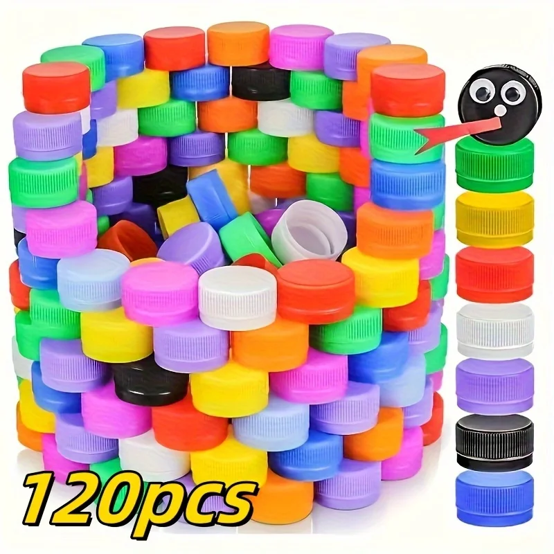 120pcs Vibrant Neon Plastic Bottle Caps - Reusable & Durable Assorted Colors for DIY Crafts, Art Projects
