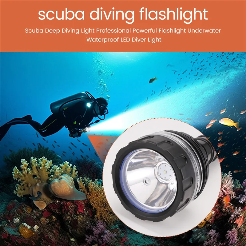 

A23I-Scuba Deep Diving Light Professional Powerful Flashlight Underwater Waterproof LED Diver Light