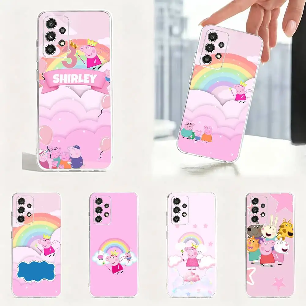 

P-Pink Series Cartoon Peppa Pig Phone Case For Samsung Soft Transparent TPU Case S25,S24,S21,S22,S23,S30,Ultra,S20,Plus