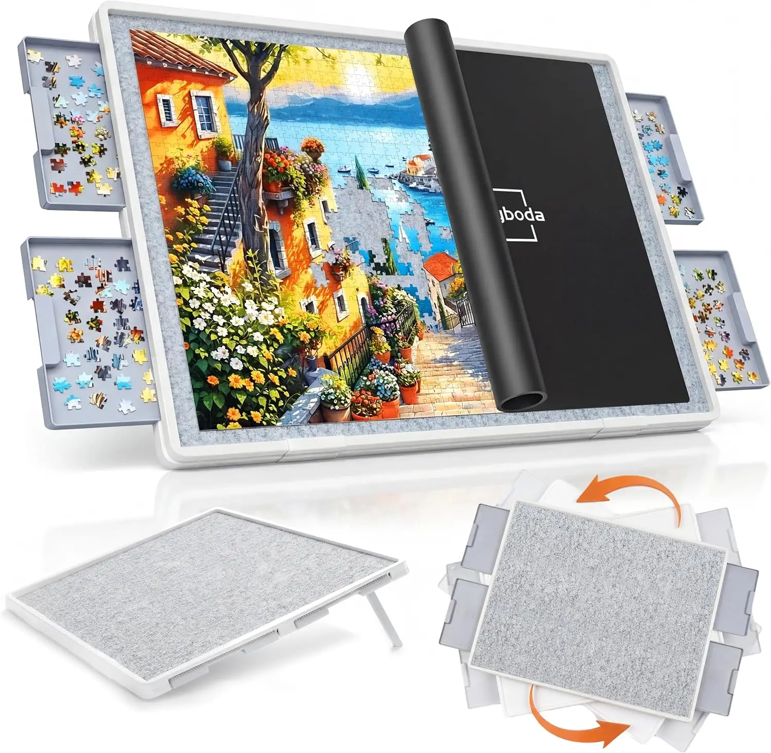 1500 Piece Tiltable & Rotating Puzzle Board with Drawers, Anti-Slip Mat & Black Cover, 35