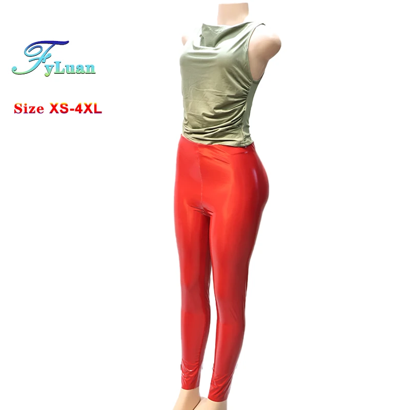 Leggings magros calças lápis calças finas brilhantes calças de yoga para o sexo feminino sexy pele amigável legging apertada calças tamanhos grandes XS-4XL