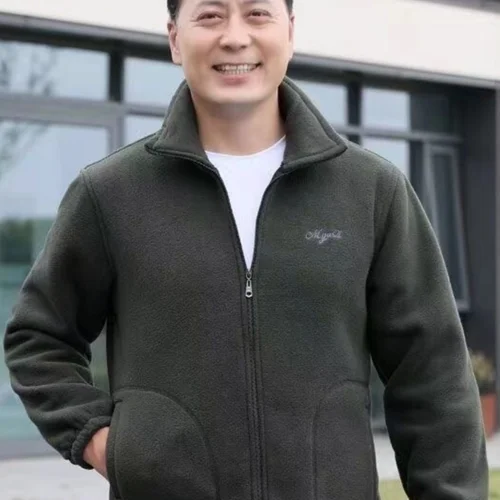 남성용 가을용 플러시 코팅 외투 편안한 와이드핏 따뜻한 중년 이상의 야외용 남성 의류 플러시 스웨터 오프셔츠 아빠 의류  Best5