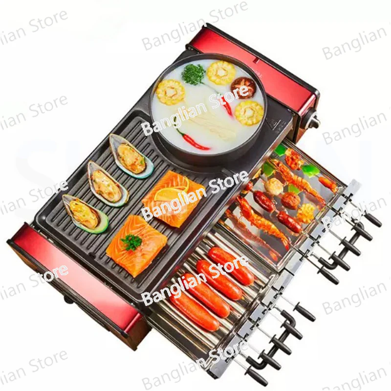 

Household Electric Grill Skewer, Barbecue Machine, Nonstick Hot Pot, Smokeless, Multifunctional Hotplate, Teppanyaki