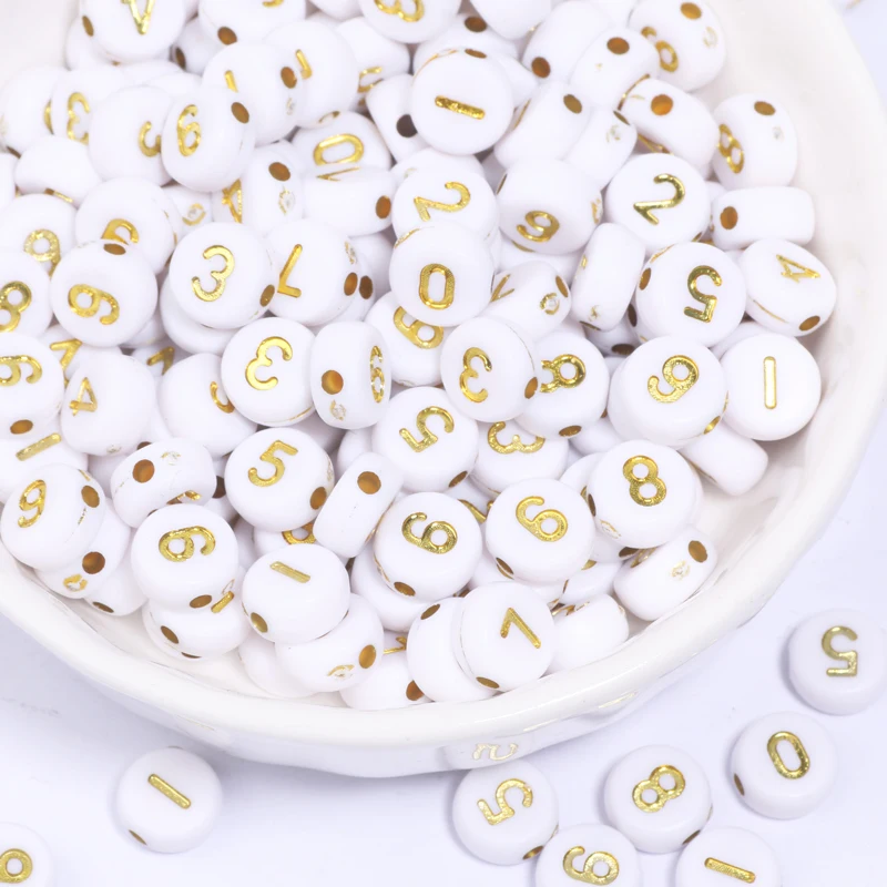 100pcs 7mm Gloden Digital Acrylic Beads Mixed Number Loose Acrylic Spacer Beads For Diy Jewelry Making Bracelet Necklace Craft