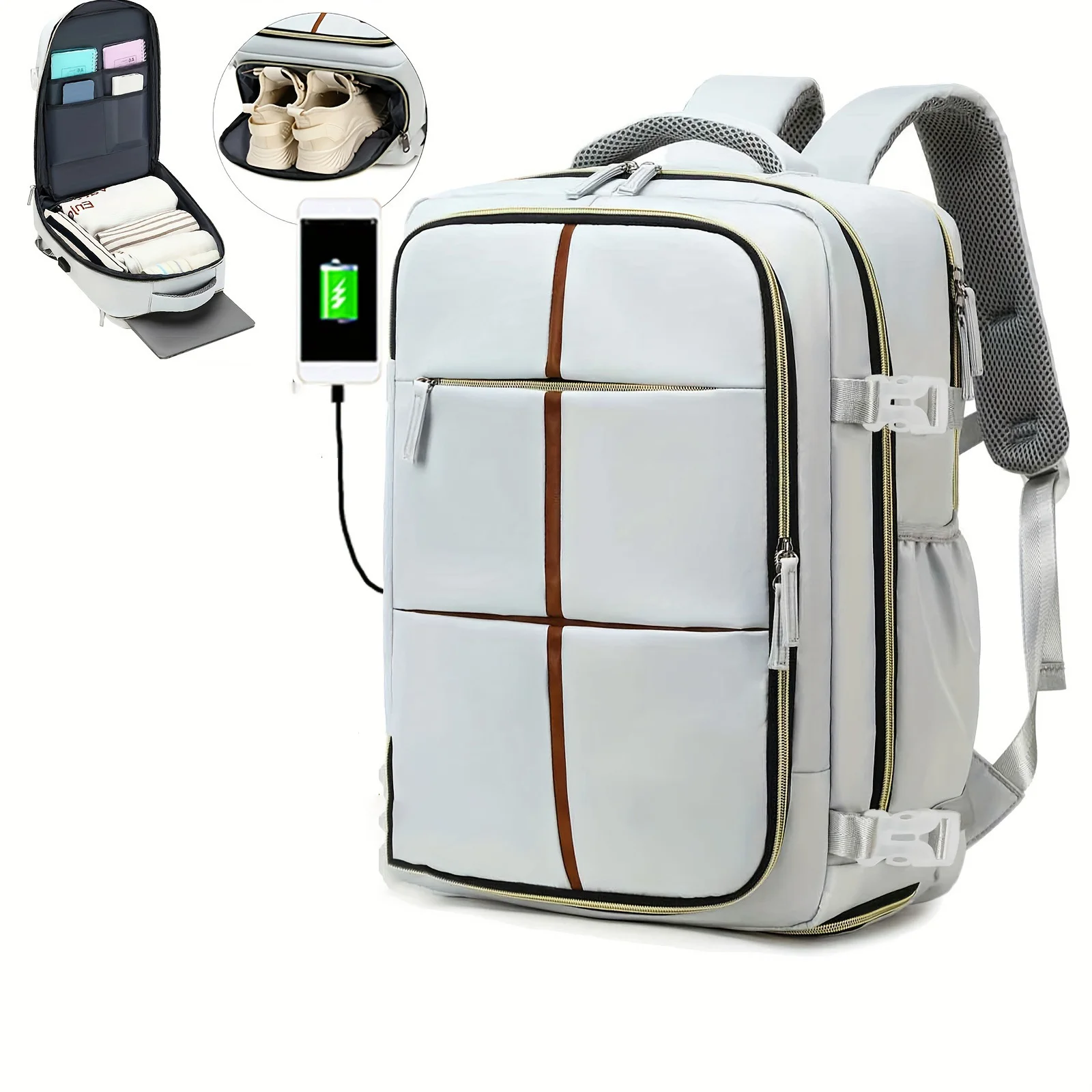 Multifunctional Travel Backpack, Airline-approved Laptop Schoolbag, Outdoor Sports Daypack With Shoes Compartment