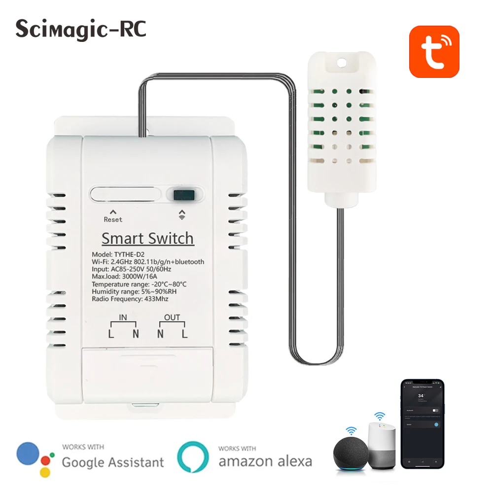 

TUYA Smart WiFi Temperature and Humidity Switch Relay Timing Remote Control Intelligent Temperature and Humidity Probe Sensor