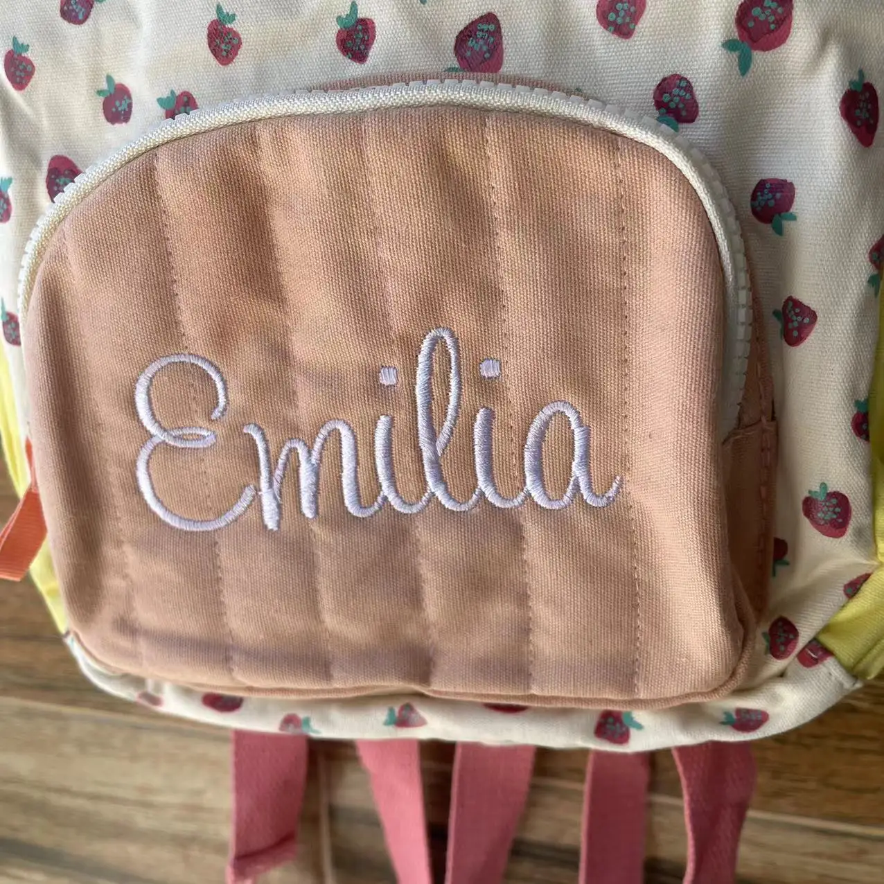 Mochila infantil de algodão lona morango, mochilas de escola primária bonito do bebê, nome personalizado, colorido, novo