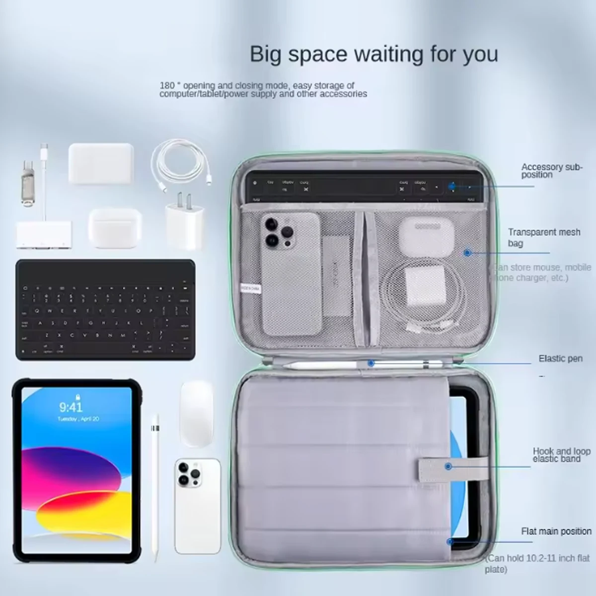 حقيبة حمل بمقبض للكمبيوتر اللوحي مقاس 9-11 بوصة مع حزام كتف يناسب iPad Pro 11 بوصة، iPad 10th 10.9، iPad Air 5/4th 10.9