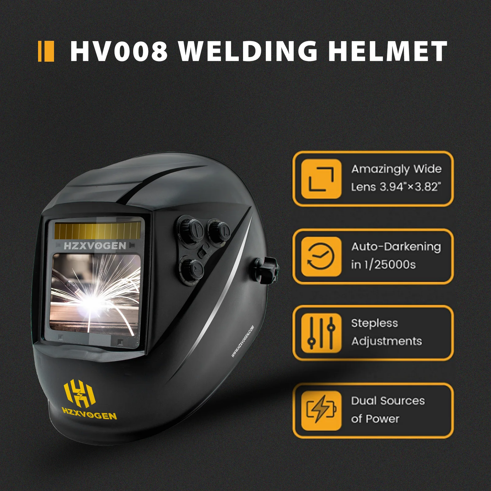 HZXVOGEN MIG/TIG Welding Machine Helmet ​Auto Darkening Big Viewing Screen True Color Hood Solar Lithium DIN4/5-9/9-13 1/1/1/2