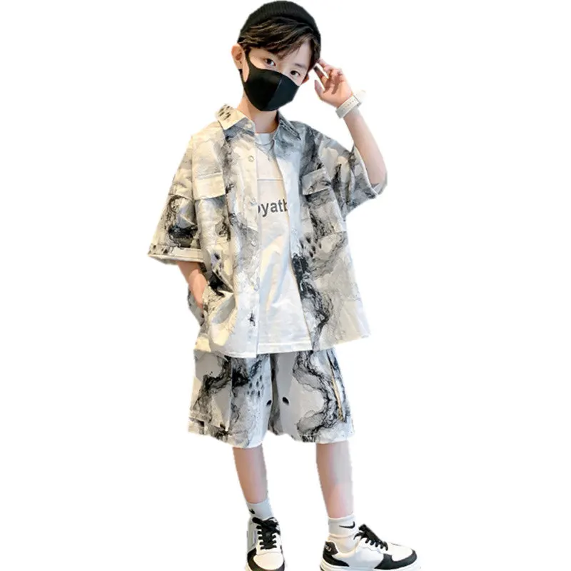 2022 Fashion Sport Clothing Sets Kids Clothes Summer Boys Shirt+Shorts 2Pcs Outfits Boys Casual Tracksuit 5 6 8 10 12 14Year Old