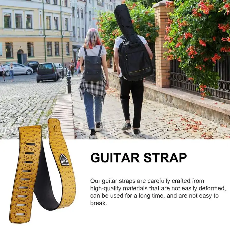 Faux Leather Guitar Strap Soft Decorative Classical Folk Guitar Strap Comfortable Widen PU Leather Retro Design For Bass Guitar