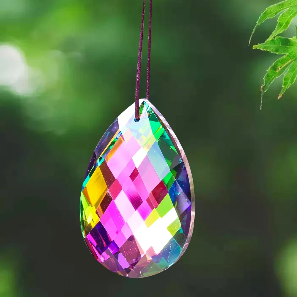 

63MM Rainbow Plating Angel Tears Crystal Pendant Fire Polished Colorful Grid Faceted Prism Glass Chandelier Sun Catcher Decor