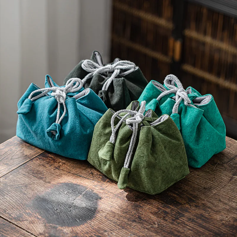 Tea Set Storage Bag Travel Set Thickened Cotton and Linen Teapot Fabric Bag Master Tea Cup Anti Drop Cloth Bag Tea Accessories