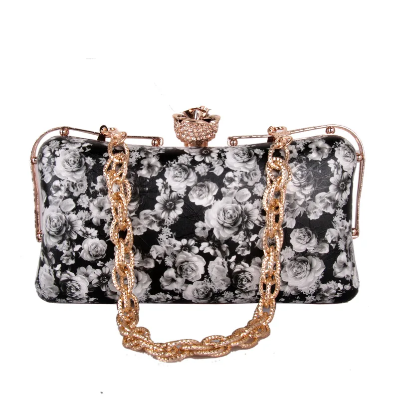 Rose Printed Dinner Floral Pattern Ladies Clutch Bag Simple Leather Women's Bag Sequin Glamour Party Clutch Designer Luxury Bags