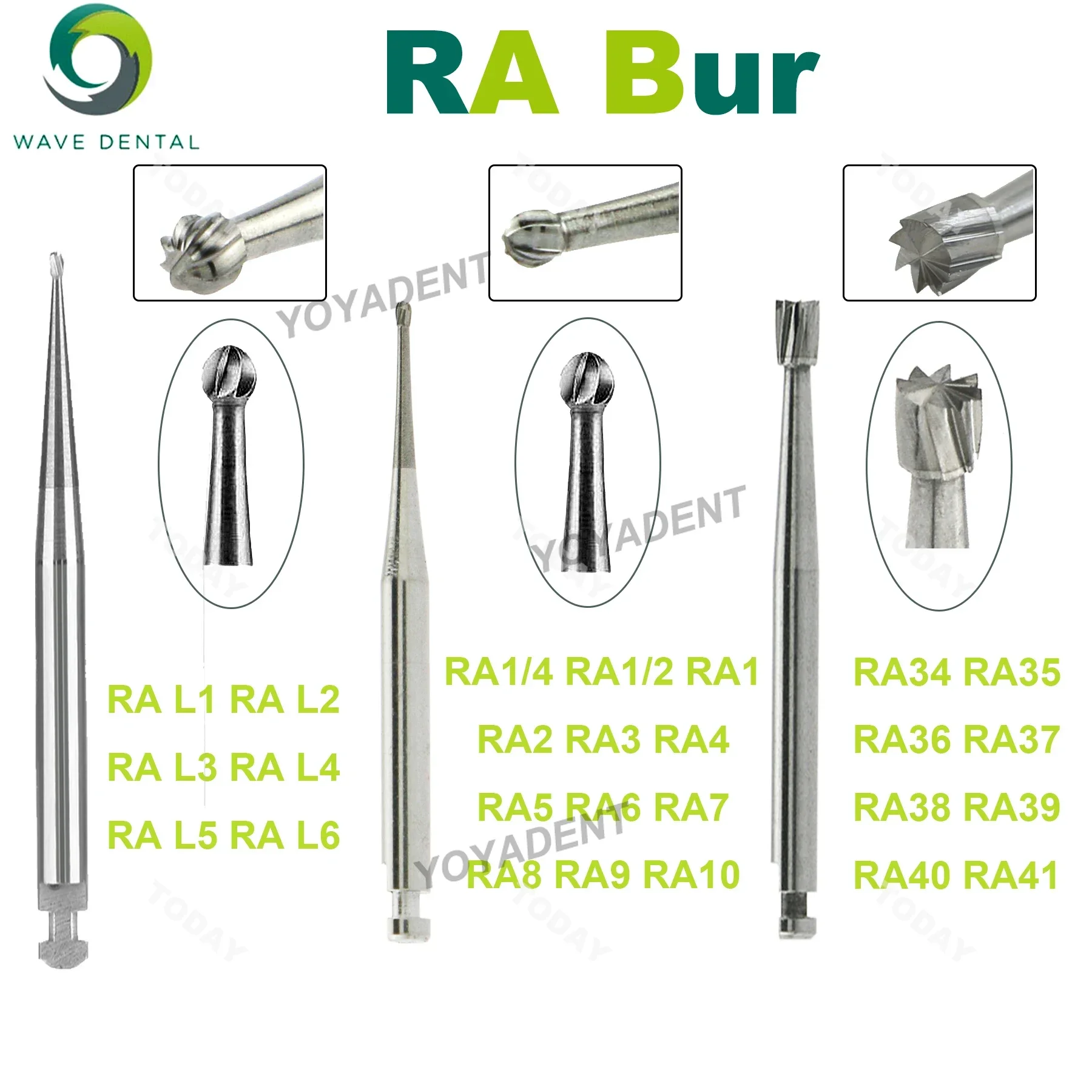 Onda carboneto burs morangos ra 2.35mm cabeça de bola redonda para contra ângulo de baixa velocidade 5 unidades/pacote