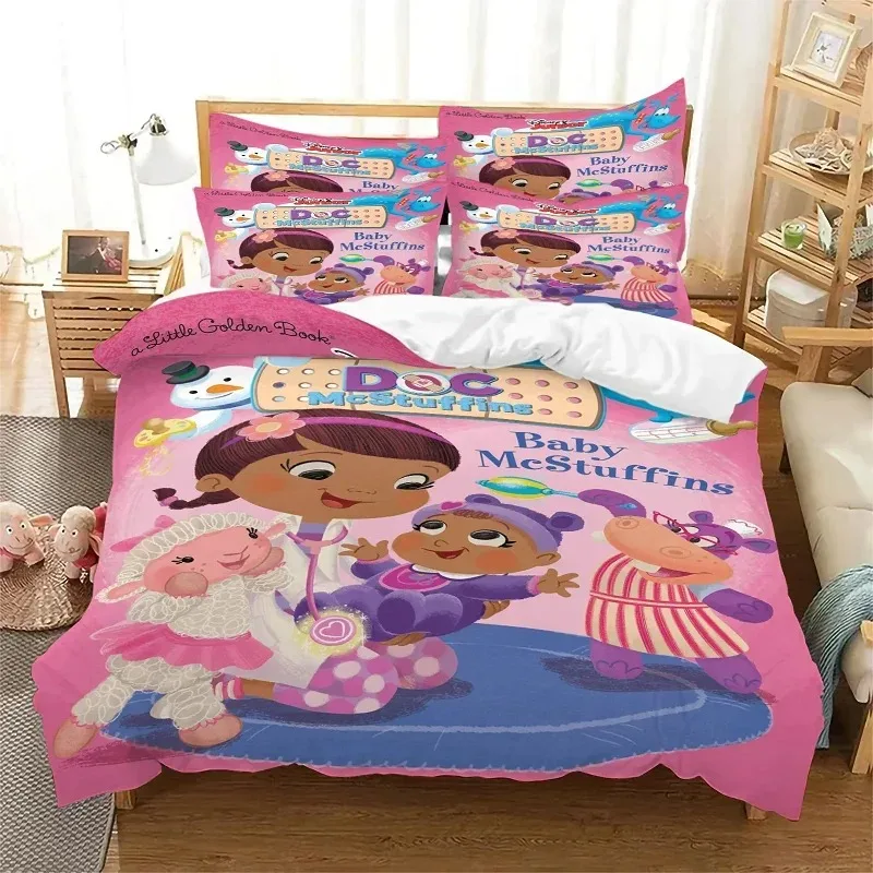 Комплекты постельного белья Doc McStuffins Junior, комплект постельного белья с изображением аниме-персонажа, комплект постельного белья с пододеяльником и одеялом, подарок на день рождения