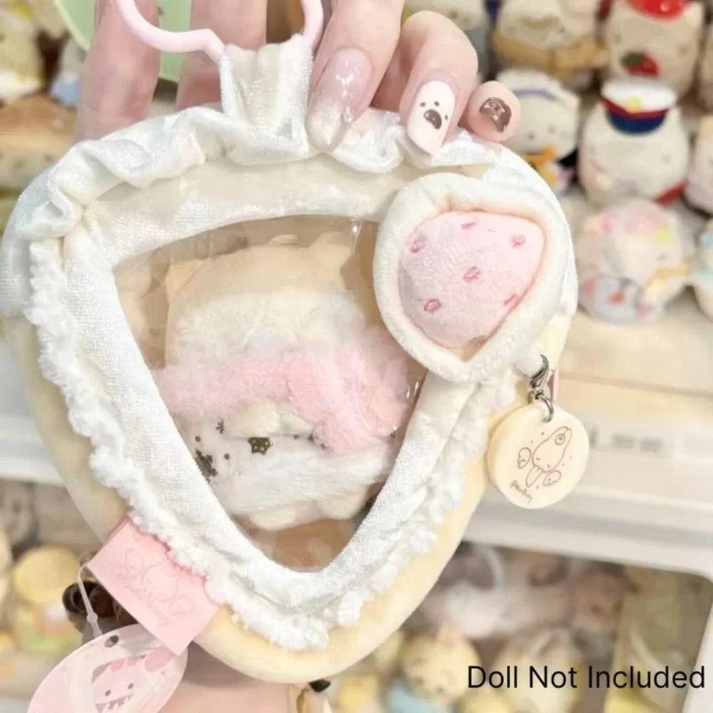Transparent Strawberry Cake Storage Bag with Clear Window Display Bag Heart Kaychain Colorful Hanging Storage Bag Gift