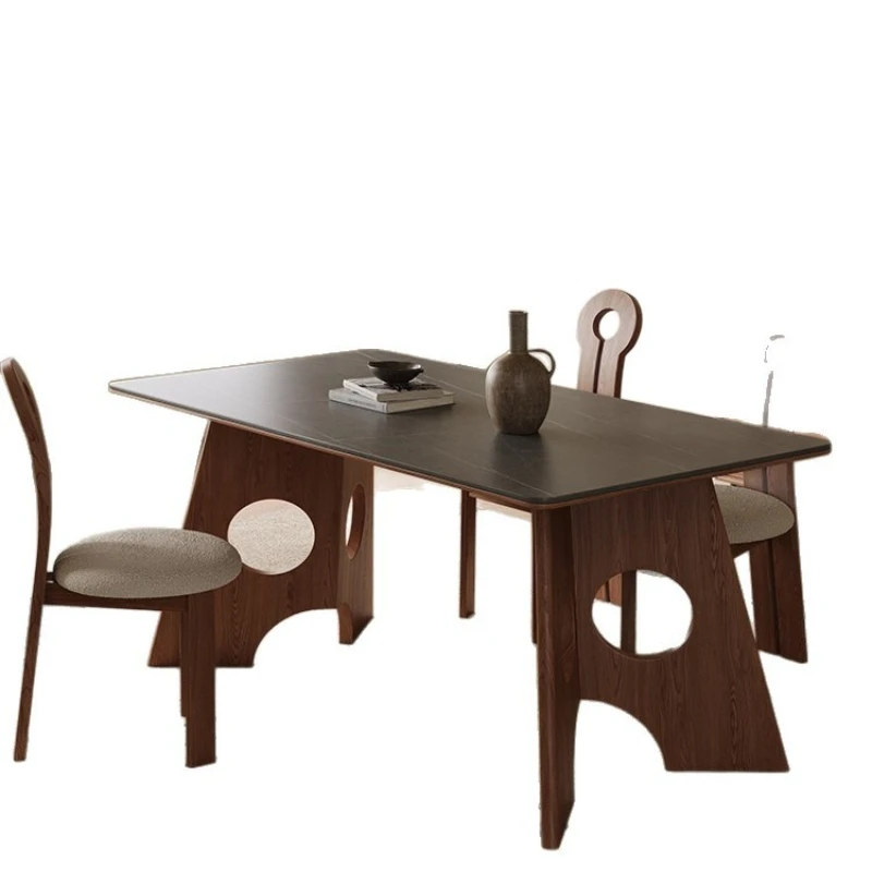 Wabi Sand wind solid wood rock slab dining table, household small apartment walnut simple rectangular