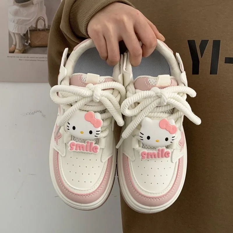 Sanrio Original Hello Kitty Platform Sneakers Preppy Style Off White Shoes Wszechstronne urocze buty z dużą główką dla kobiet 2024 Nowość