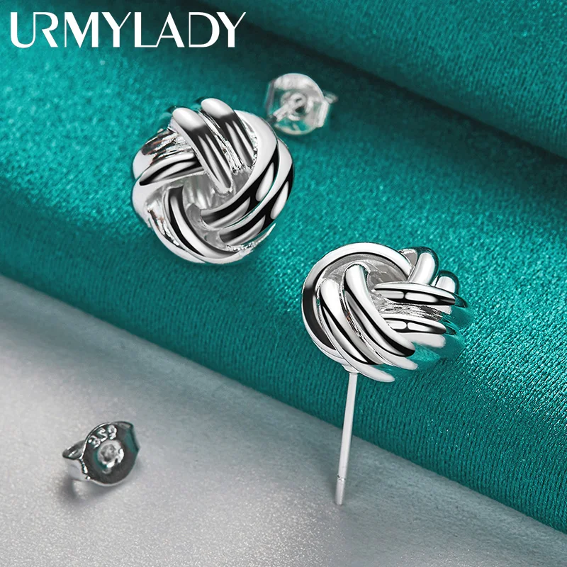 URMYLADY 925 Sterling Silver Tie A Knot Stud Earrings For Women Wedding Engagement Party Fashion Jewelry