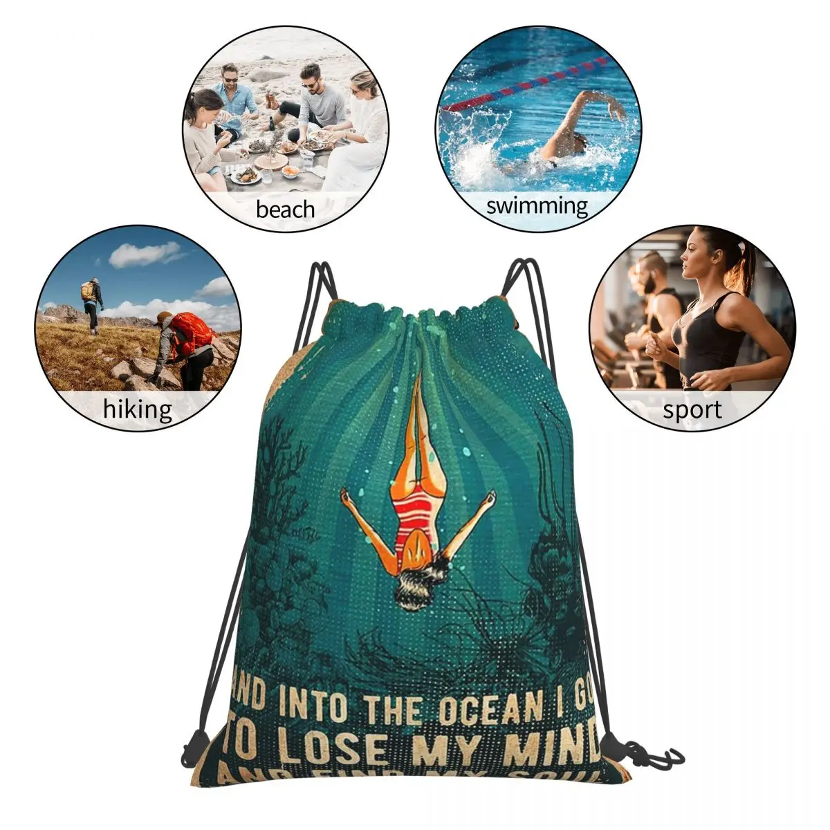 Dan Into The Ocean saya pergi untuk kehilangan pikiran dan menemukan jiwa saya ransel tas serut tas penyimpanan saku bundel tas buku