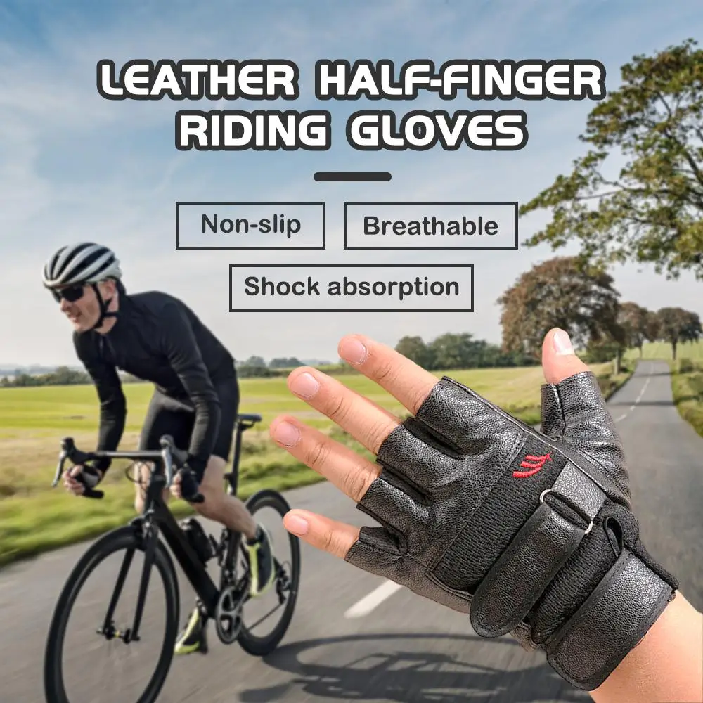 Men\'s Leather Cycling Gloves Gym Fitness Breathable Anti-Slip Women Men Half Finger Summer Fishing Cycling Fingerless Gloves