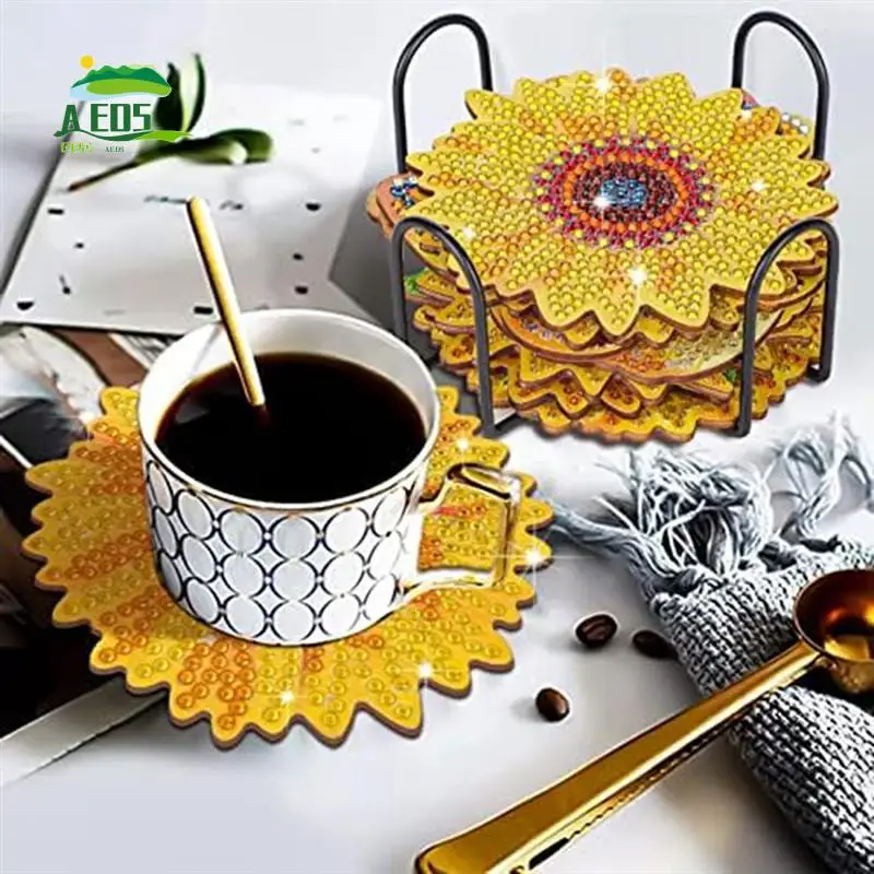 

AED5-Sunflower Diamond Painting Coaster Kit With Bracket Suitable For Beginners, Adults, And Art And Crafts Supplies Kit