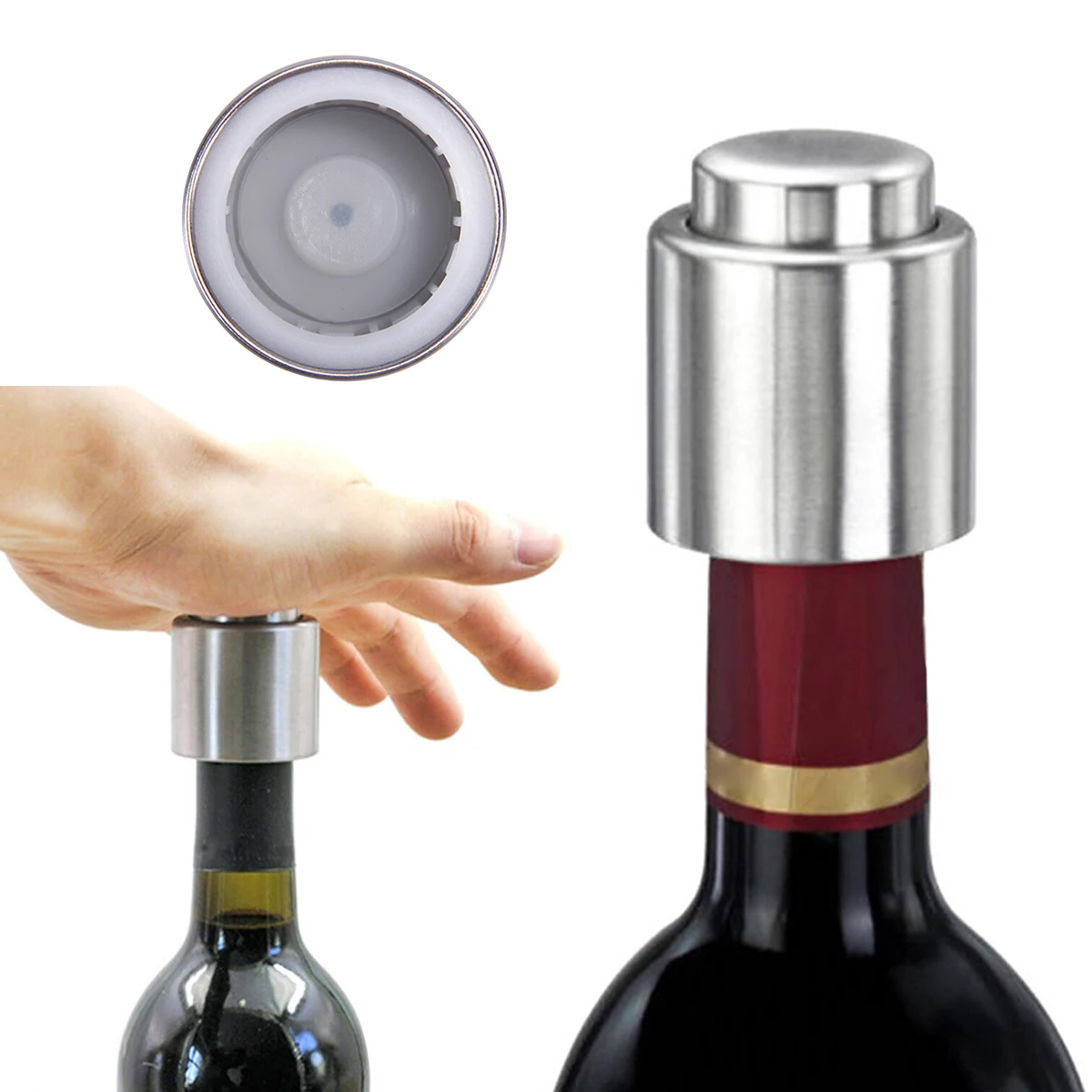 

4.1*5*3.1cm Small Stainless Steel Wine Stopper Push Type Wine Bottle Stopper Creative Seal Pumping Vacuum Wine Stopper