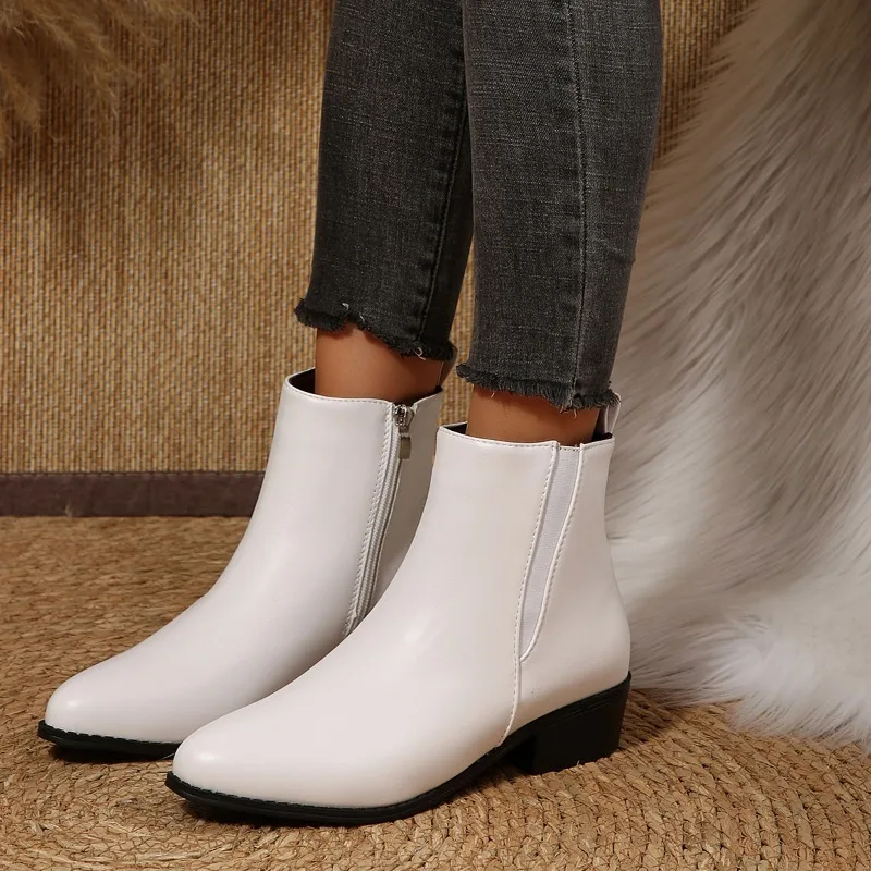 Spring Autumn New Simple Style Thick Heel Women's Ankle Boots 2026 Fashion Solid Round Toe Low Heel Casual Boots for Women