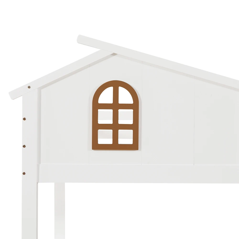 PINGGO Weißes Etagenbett Mutter-Kind-Bett Charakteristische Fenster 4-Stufige Rutsche 2 Schubladen Massivholzrahmen Ohne Matratze – Detail 20